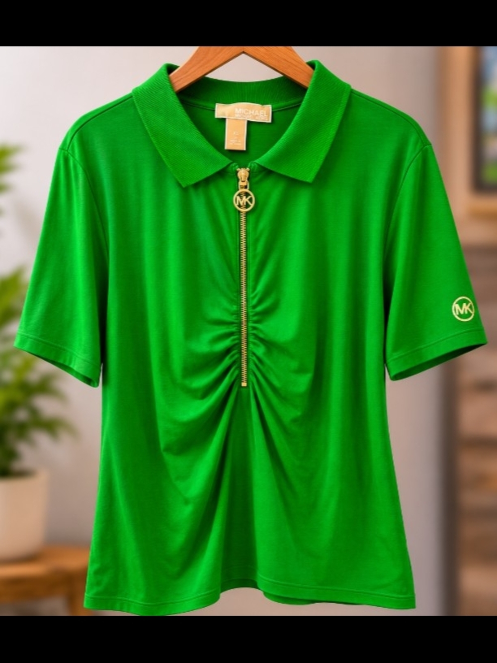 Michael Kors Emerald Green Polo with Gold Zip